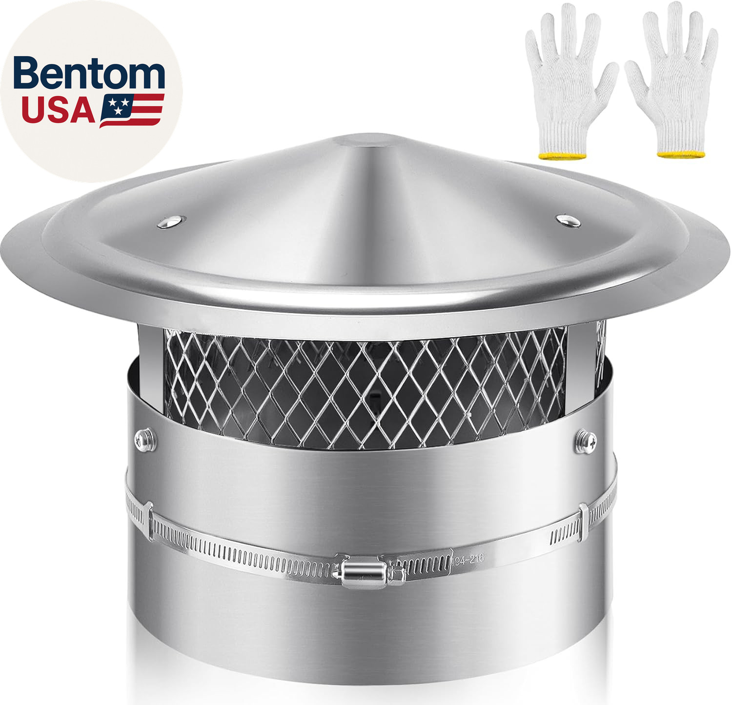 8 Inch Chimney Cap, 8" Stainless Steel Cone Top Chimney Cap with Screen, Adjusta