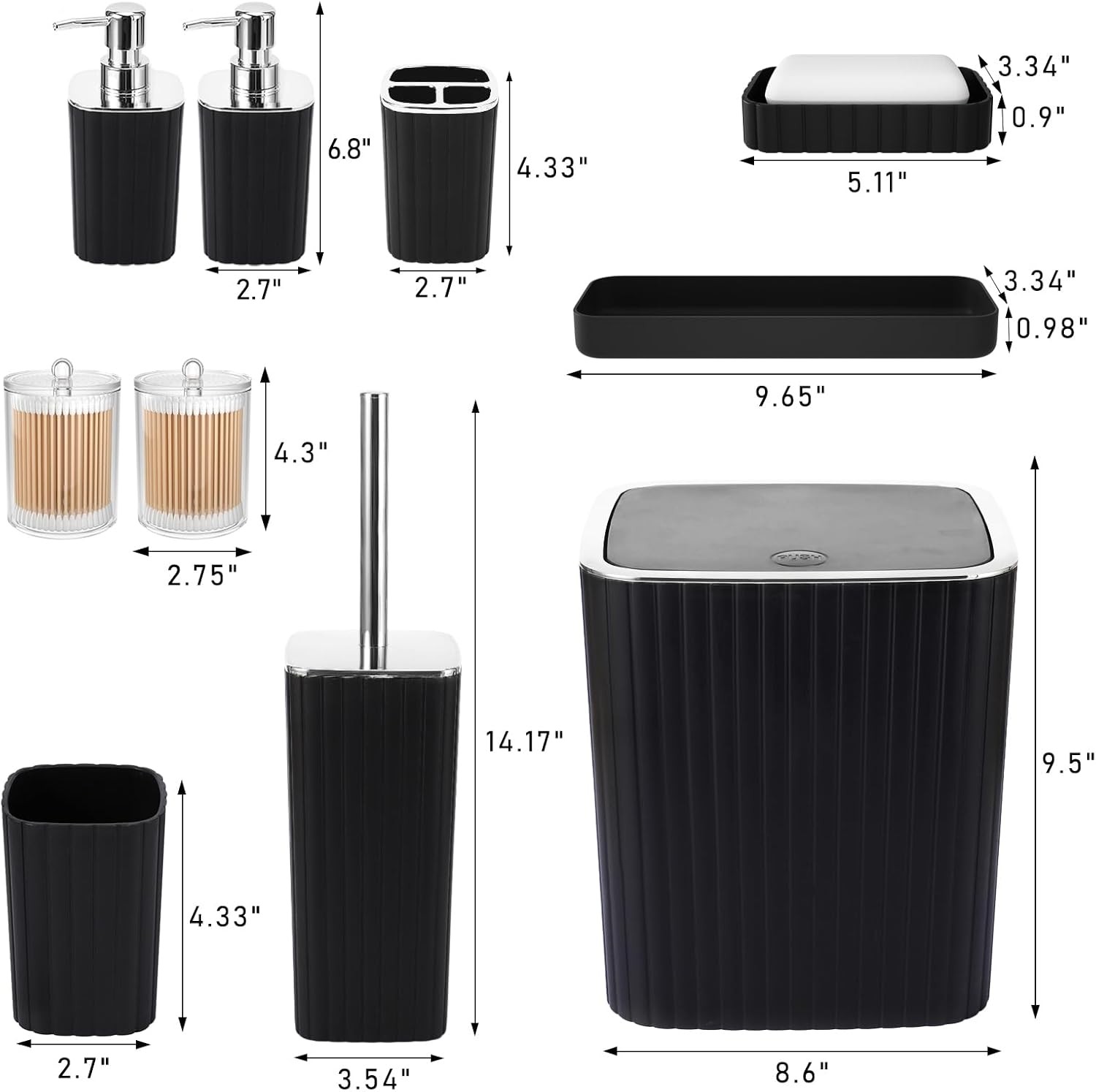 Bathroom Accessories Set - Gorgeous Bathroom Set, 10PC Black Bathroom Accessory
