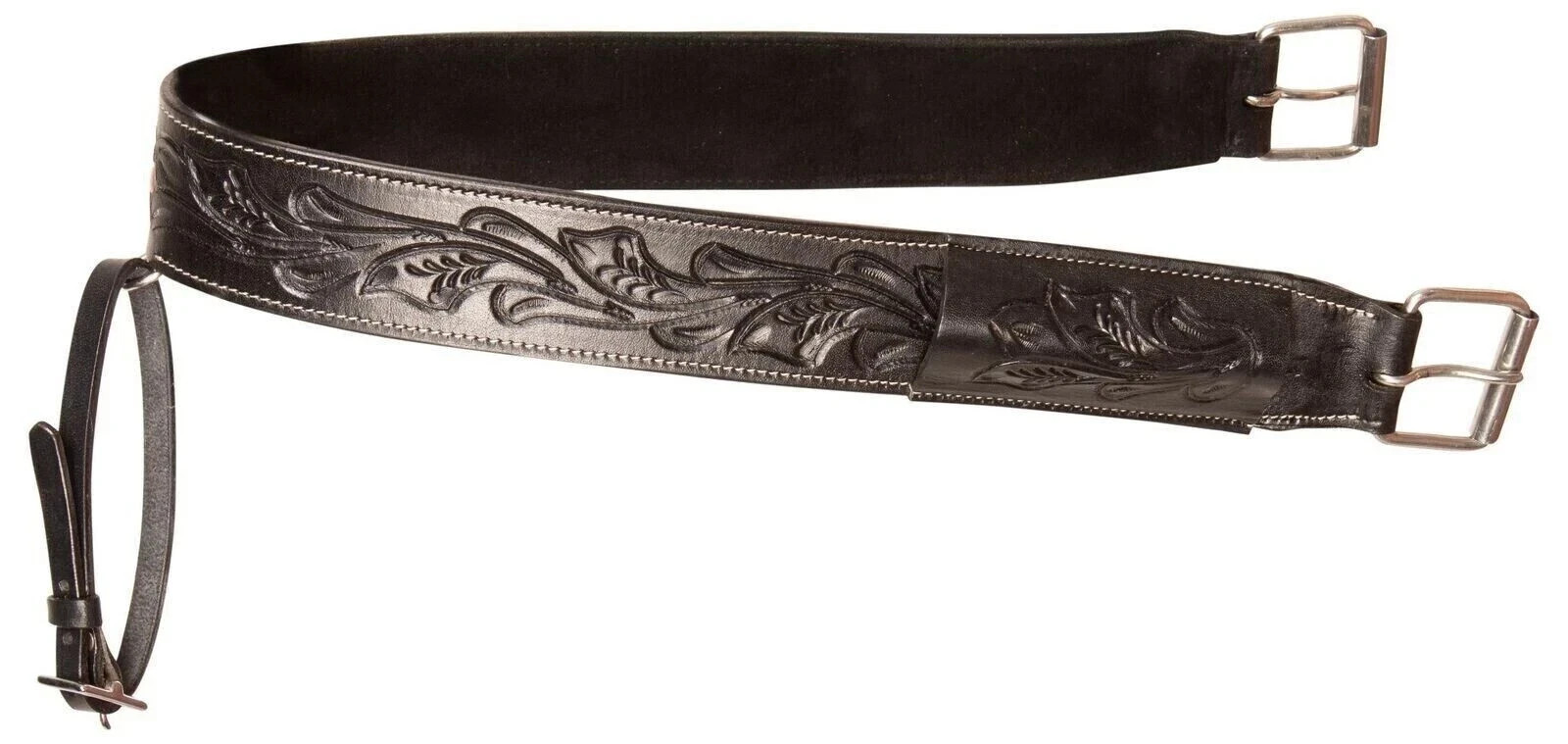 Black Horse Back Flank Rear Cinch Western Floral Tooled Leather Saddle Girth