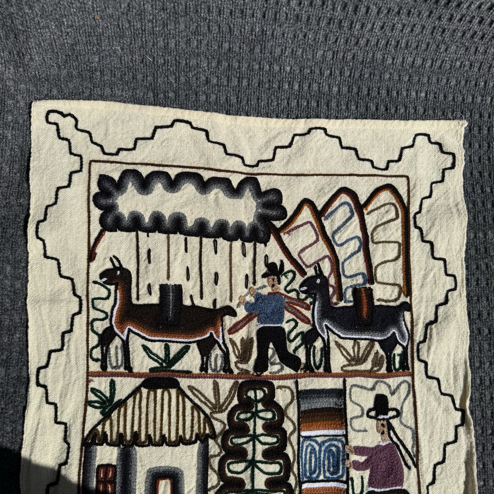 Vintage Folk Art Embroidery Peru "Matrimonio" 42”x23” Wall Hanging Wedding Gift