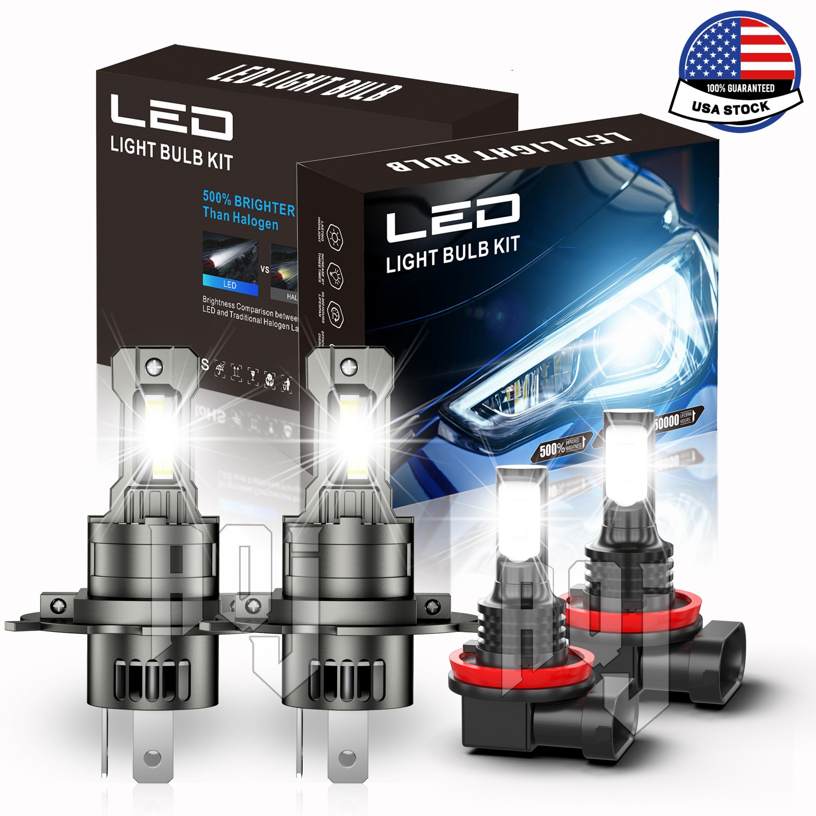 For Nissan Cube 2009-2014- H4 H11 LED Headlight Fog Light Combo Bulbs Kit