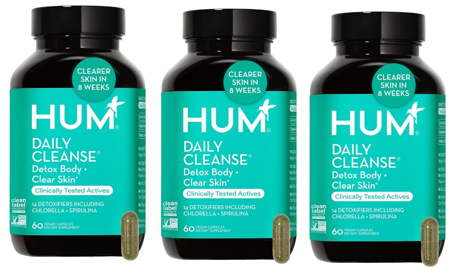 Pack of 3 - HUM Daily Cleanse Acne Supplement - 60 Capsules EXP: 12/2026