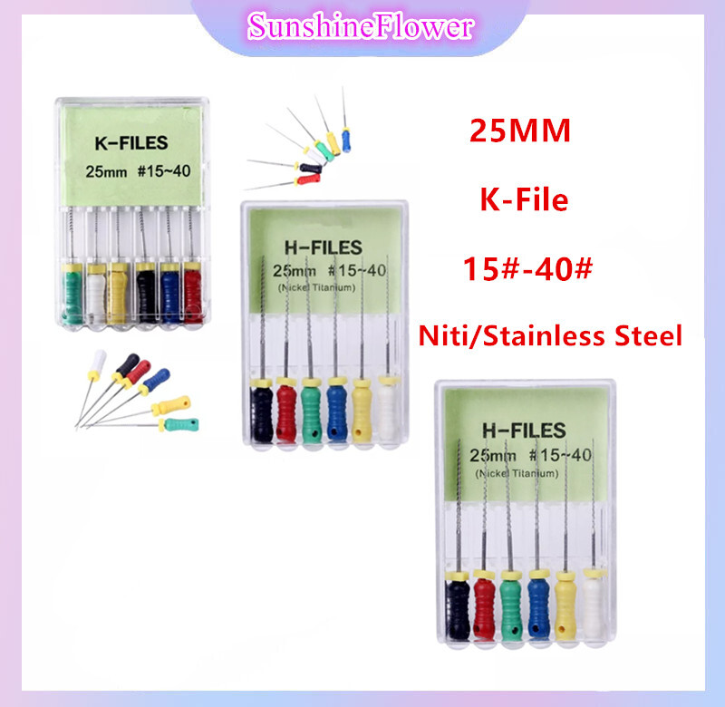 Dental Endodontics Root Canal Files H/K-Files Scaling Endo Tips #15-40 21mm 25mm
