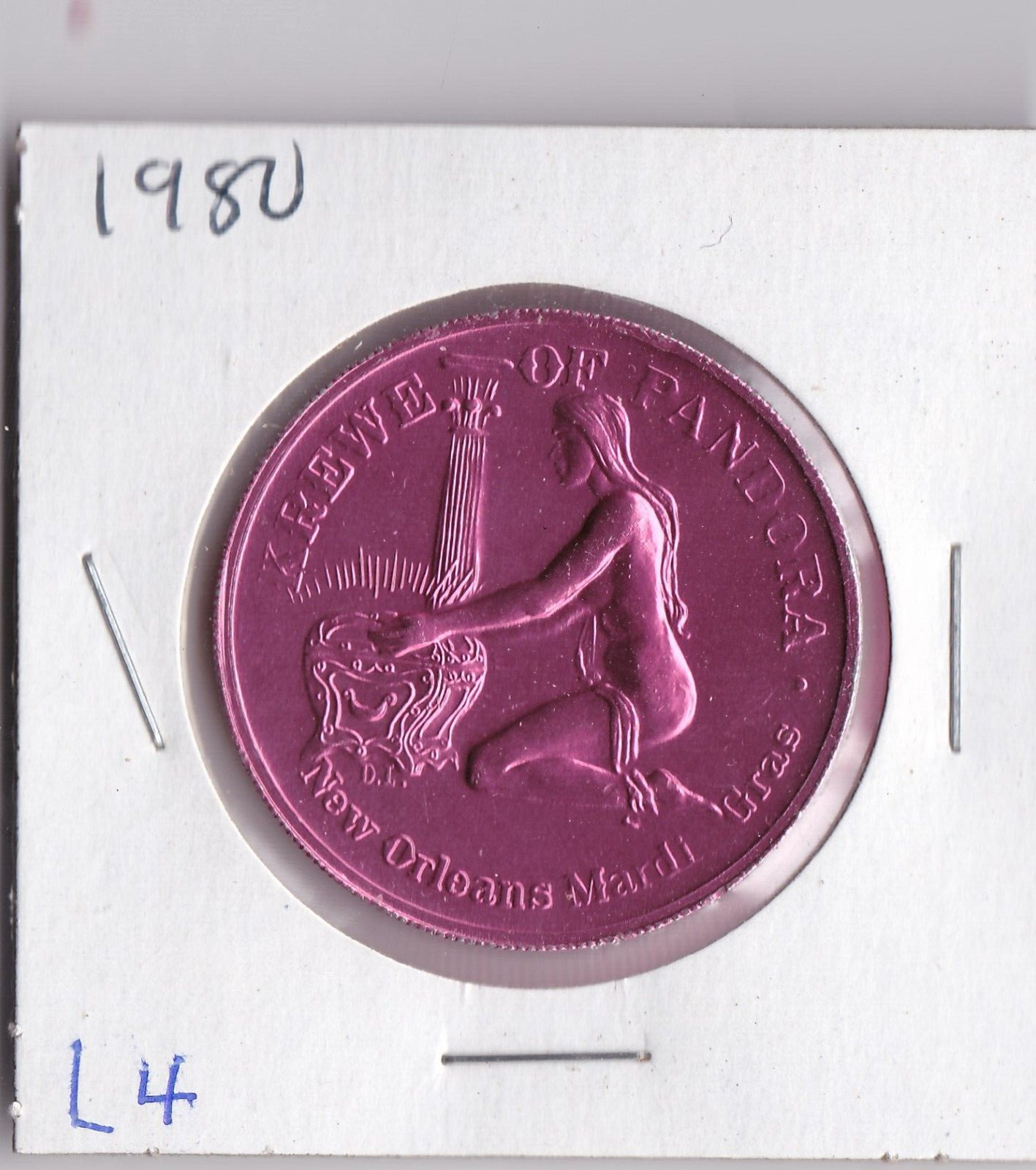1980 KREWE OF PANDORA/PANDORA'S RIVERS of ROMANCE  Mardi Gras  DOUBLOON (L4)