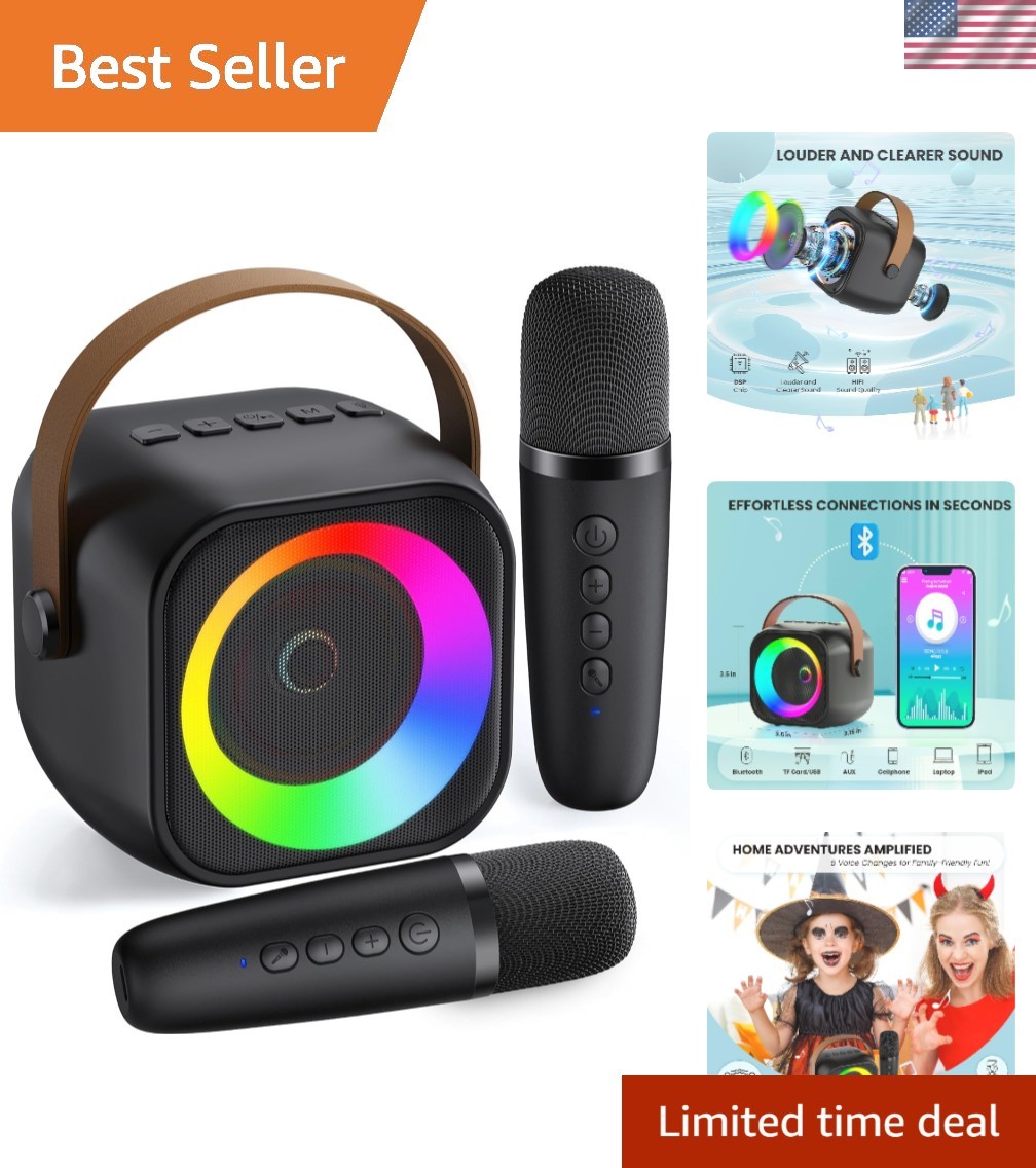 Mini Karaoke Machine, Portable Bluetooth Karaoke Speaker with 2 Wireless Micr...