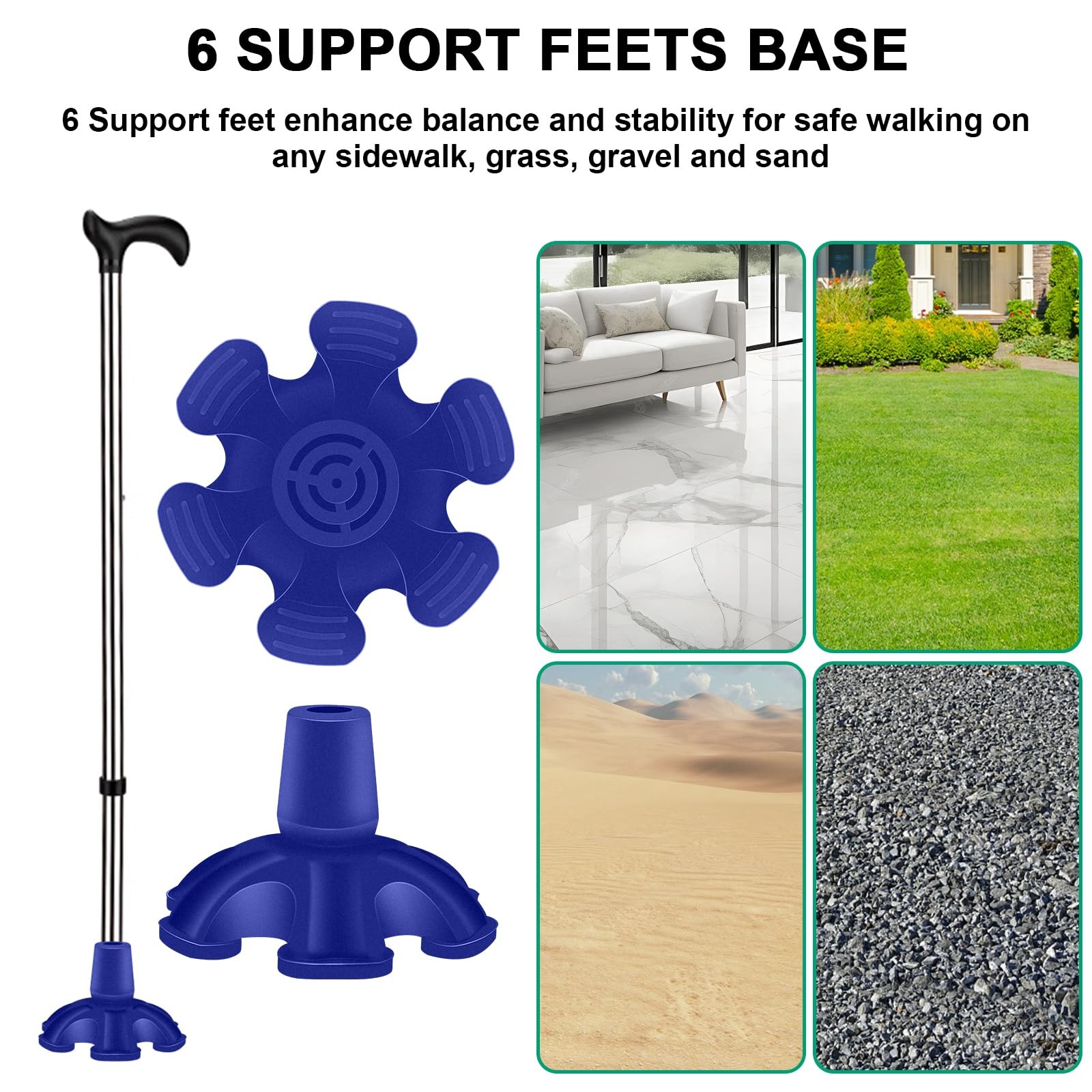 Cane Tip Rubber 3/4 Inch 6 Support Feet Self Standing Walking Stick Replacement