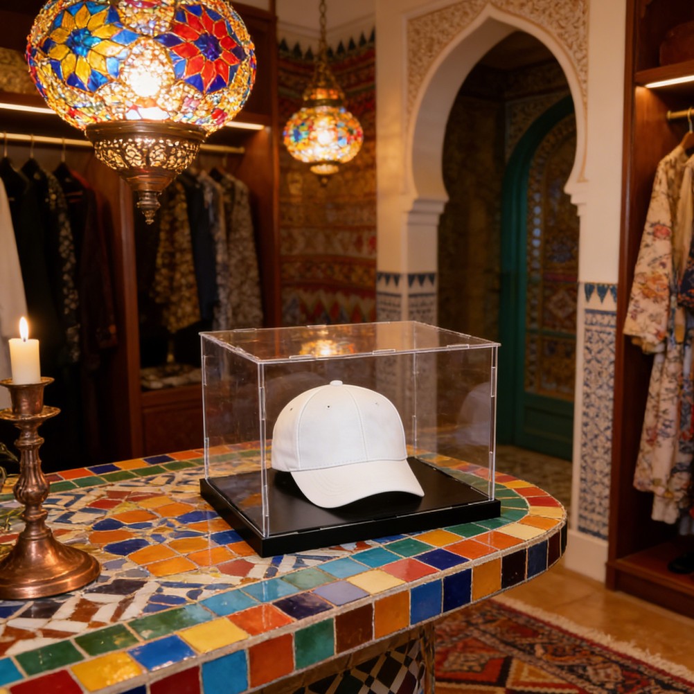 Transparent Hat Display Box Holder Merchandise Acrylic Stand