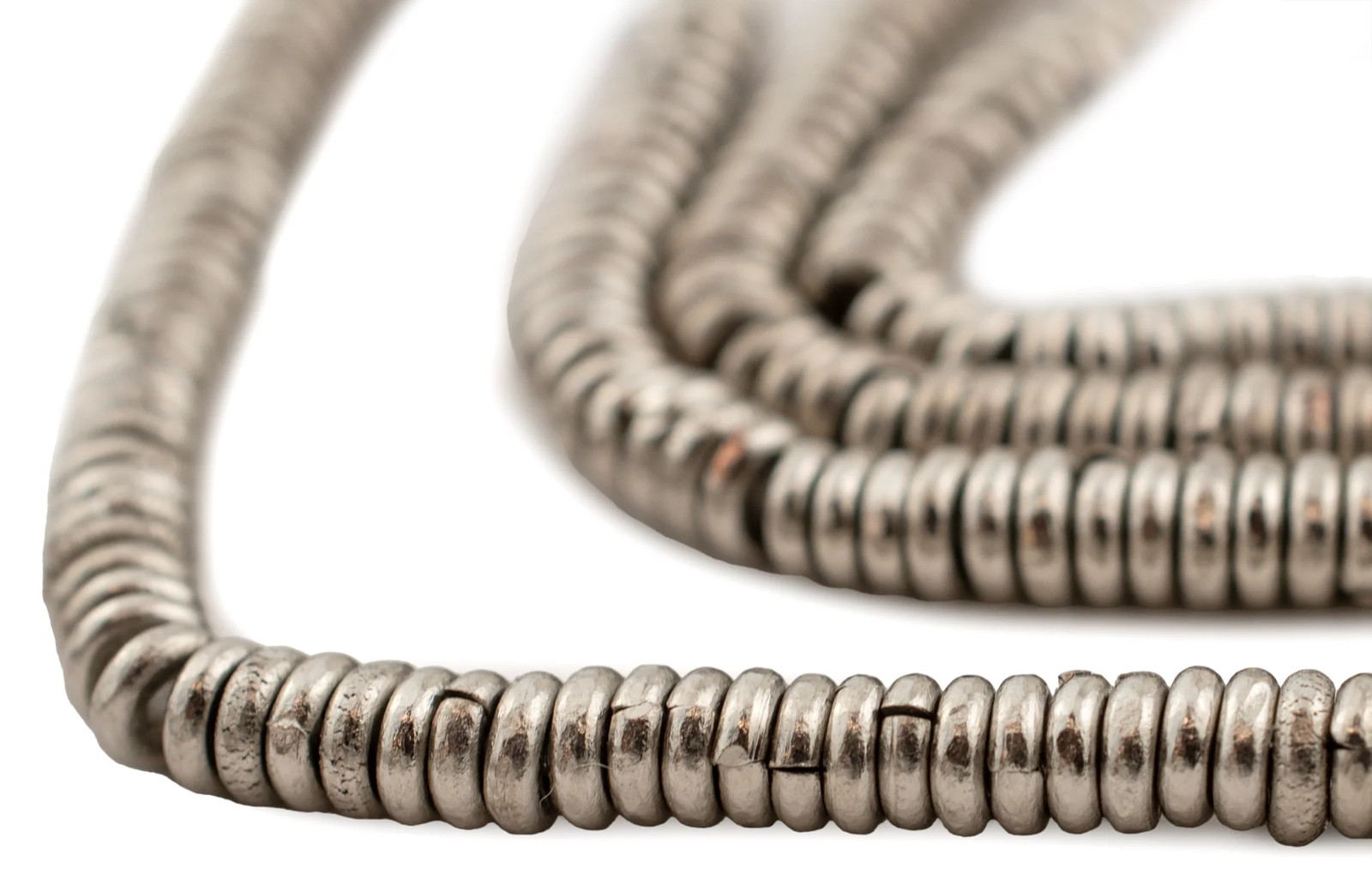 Kenya White Metal Heishi 5mm African Silver 10 Inch Strand Handmade