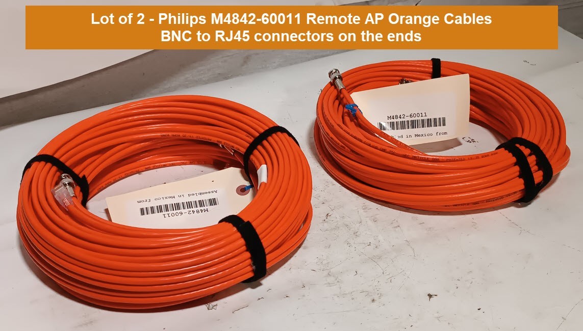 Lot of 2 Philips M4842-60011 Remote AP Orange Cables, BNC to RJ45 Connectors