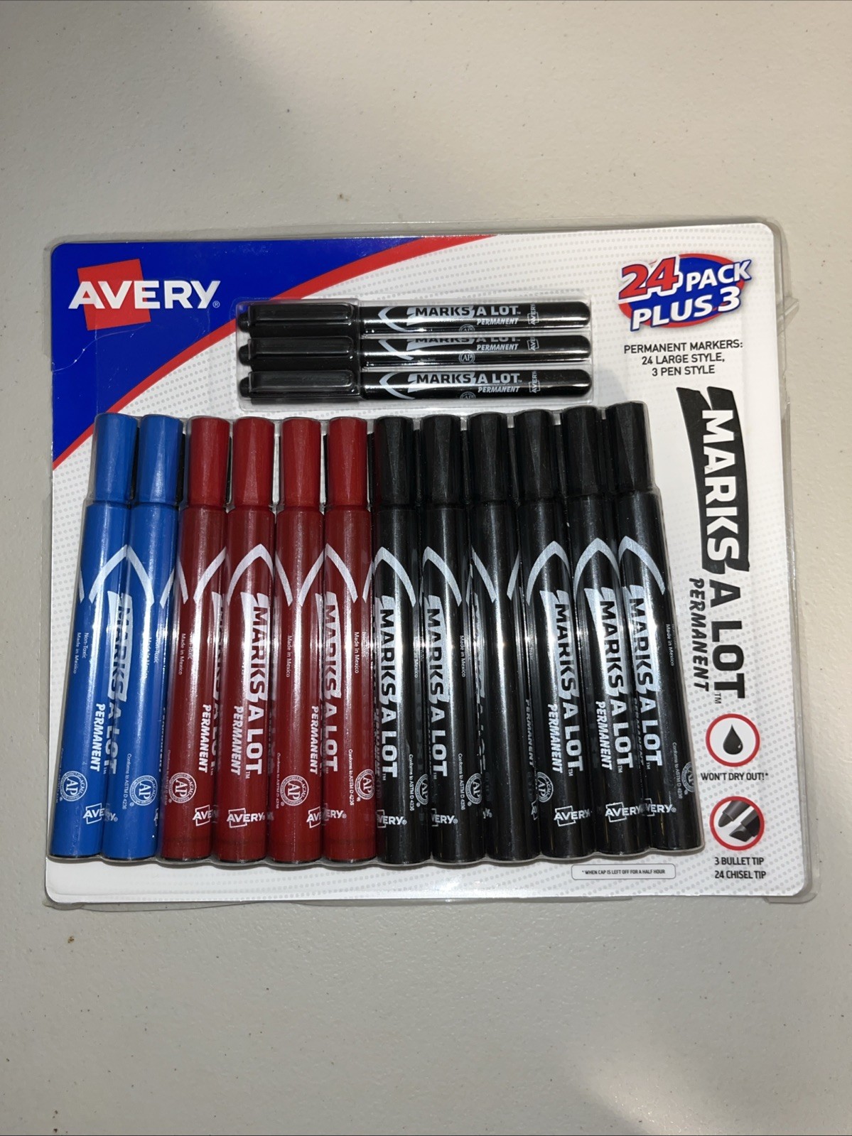 Avery Marks-A-Lot Permanent Marker, Chisel Tip, Assorted Colors, 27 Count