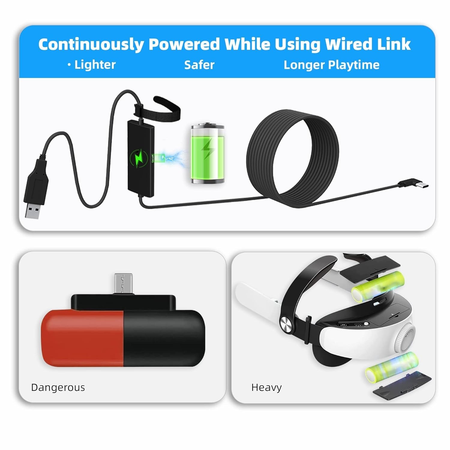 Quest 3S/3 Link Cable - Separate Charging Port, Fast Data