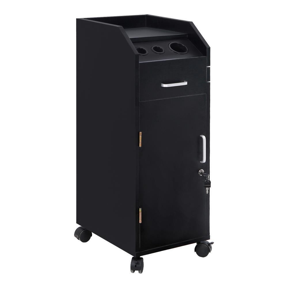 Black Salon Trolley Rolling Cart Beauty Drawer Lockable Cabinet w/4Wheel 4Holder
