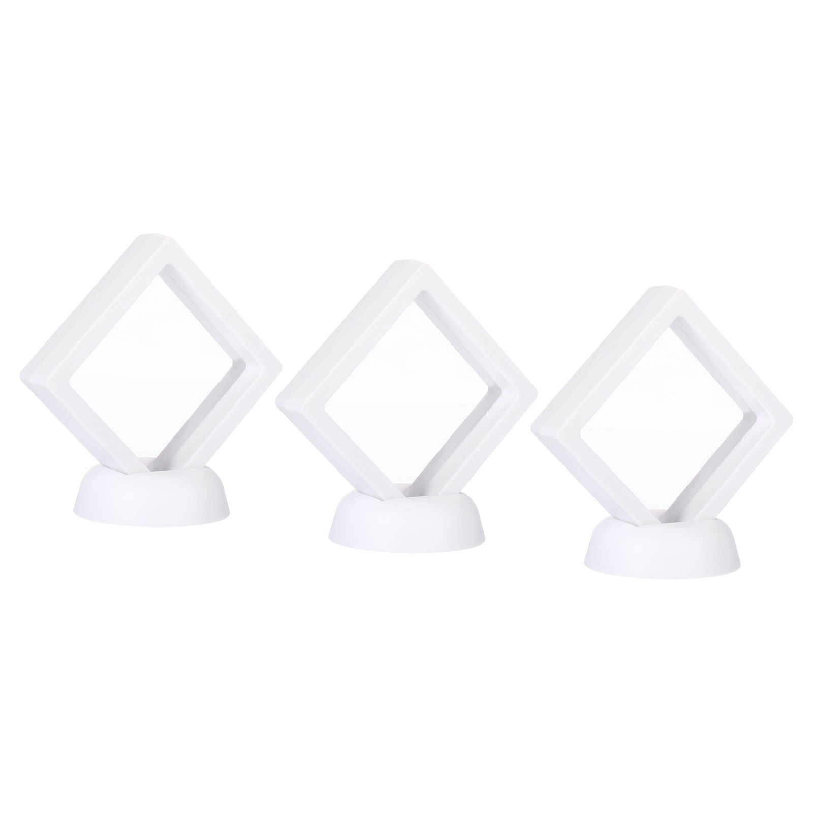 3D Floating Display Frame Coin Jewelry Case with Base 2.8" x 2.8" White 3pcs