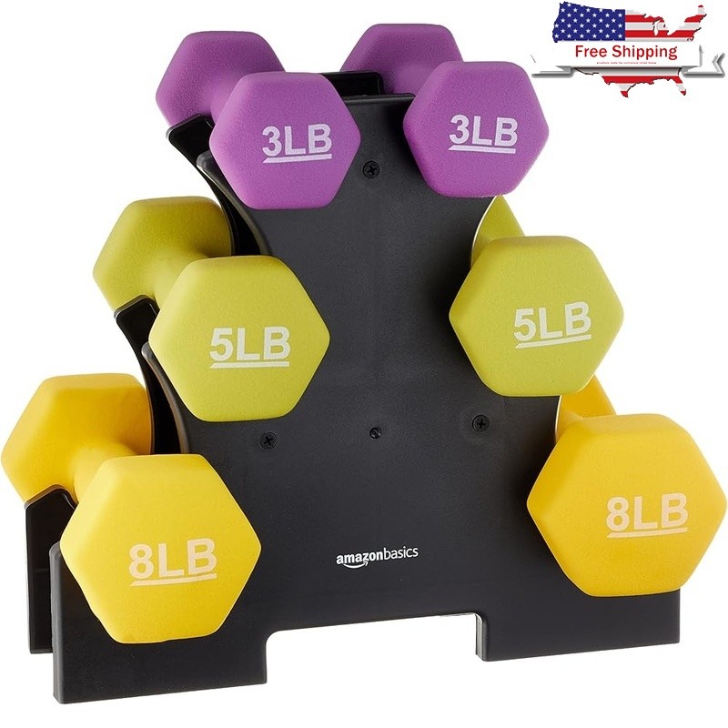 Hexagon Dumbbell Set W/ Stand Neoprene Coated Weights Strength Training New