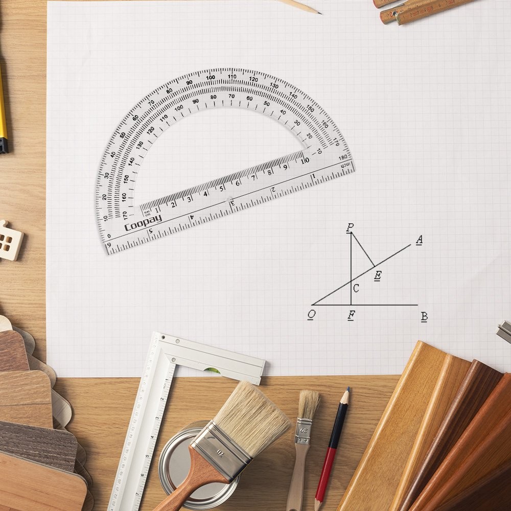 24 Pack 6 Inch Plastic Protractors, Clear, 180 Degrees, Student Math, Angle