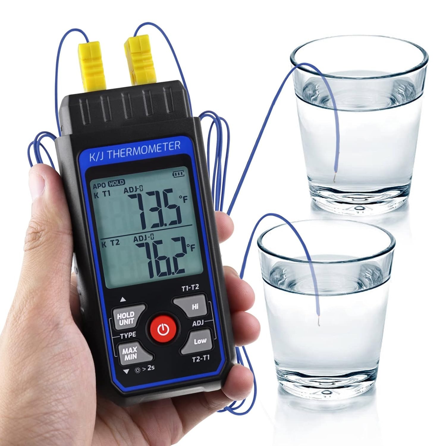 Professional Dual-Channel K/J Thermocouple Thermometer, Range -328°F to 2501°F