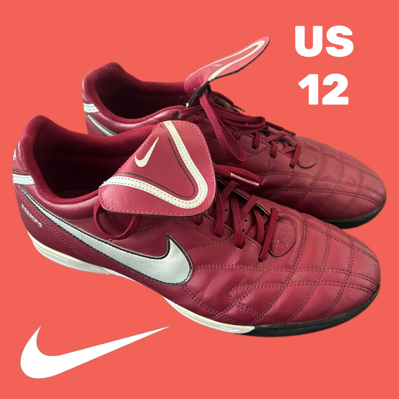 Nike Tiempo Natural III Indoor Soccer Shoes Football Burgundy Red Men US 12