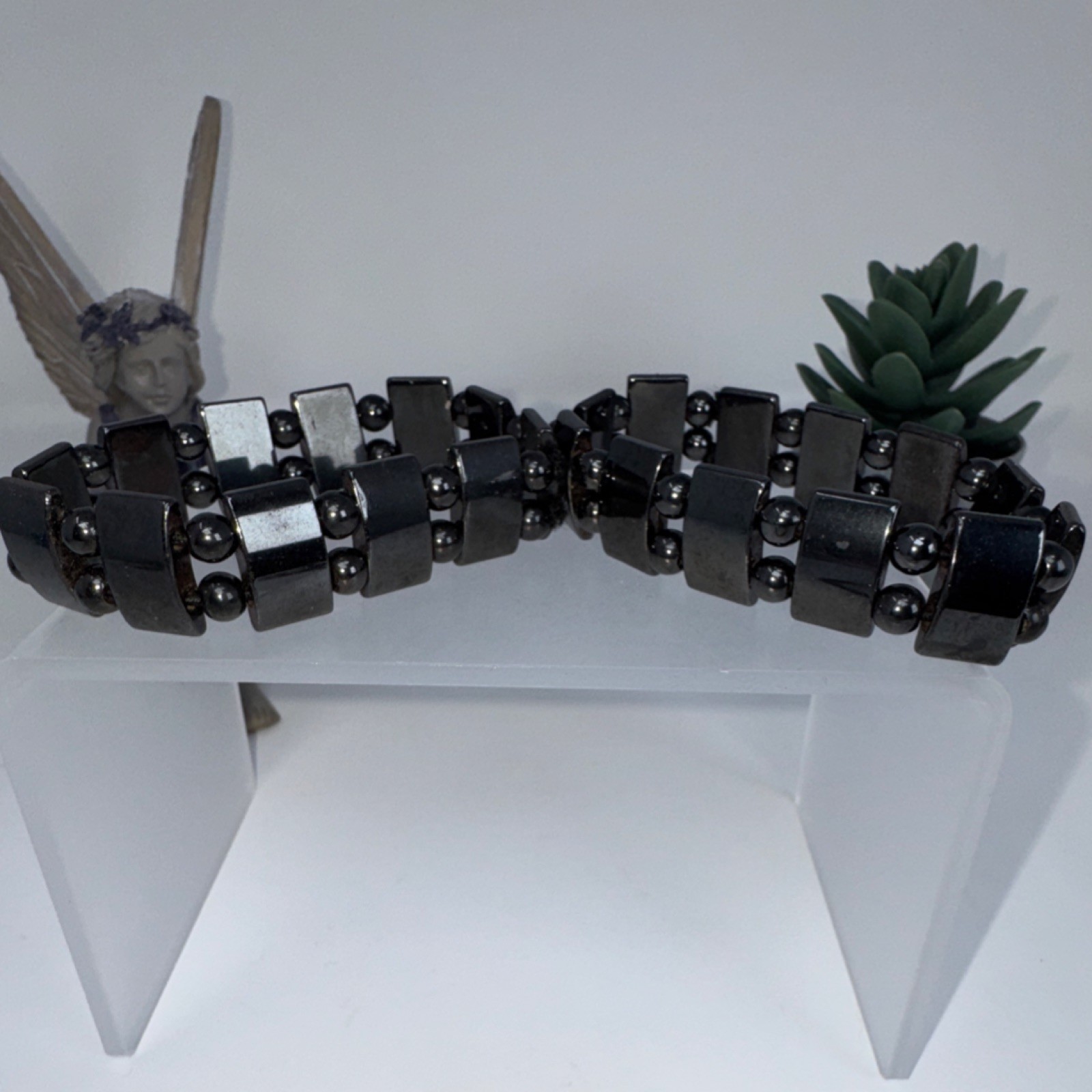 Beaded Hematite Stone Bracelets Set, Stretchable, Unisex