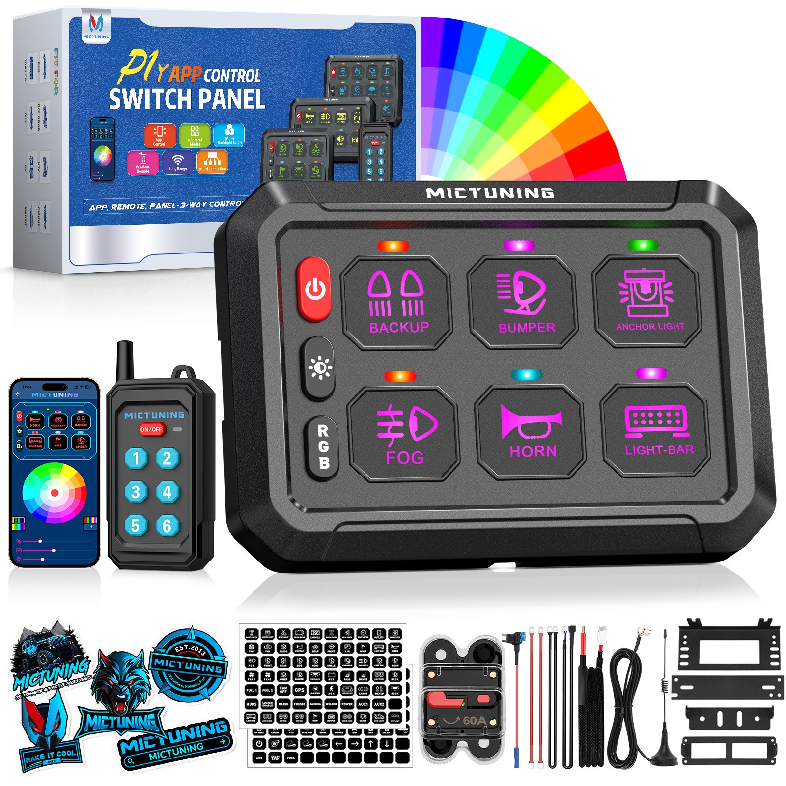MICTUNING 6/8/12 Gang Switch Panel Wireless APP Remote Switch Control Marine Box