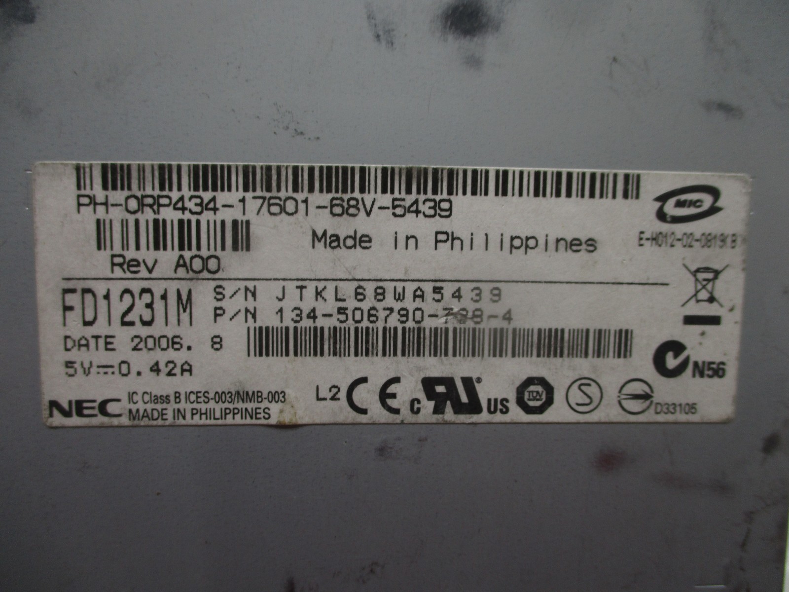 NEC FD1231M FLOPPY DRIVE UNMP