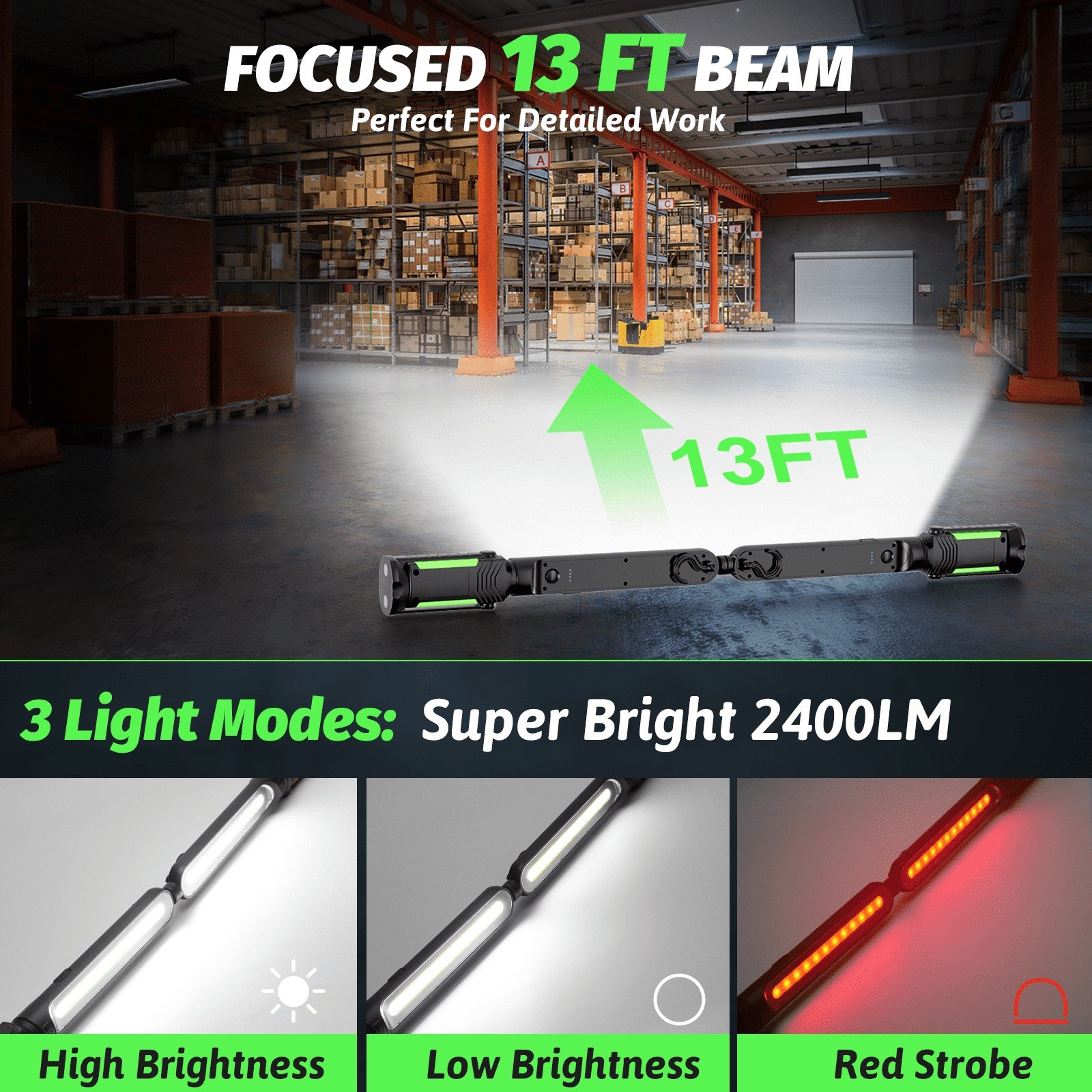 2Pack Rechargeable LED Mechanic Light with Sensor Magnetic Automotive Work