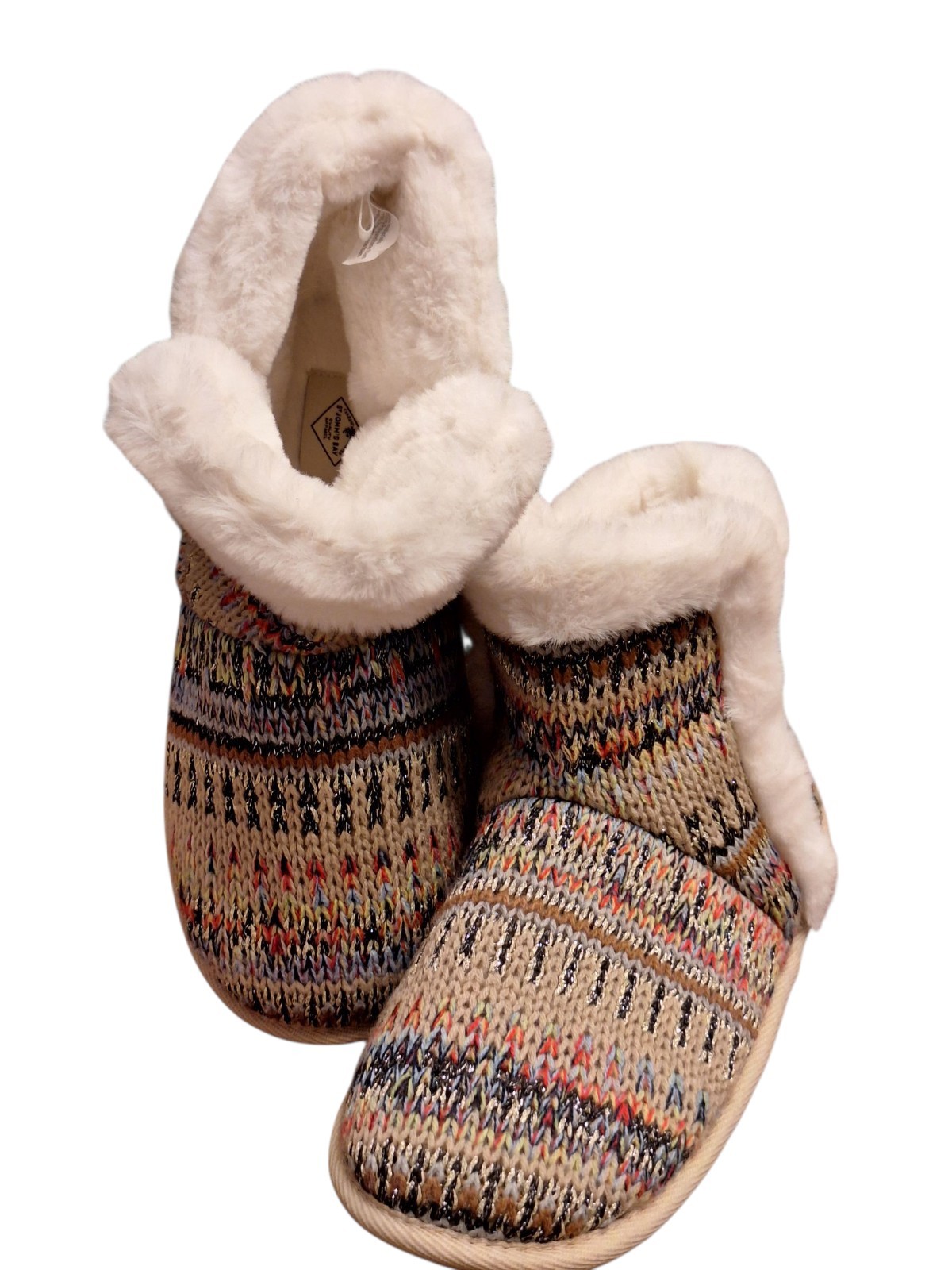 St John's Bay Booties Fur Lined Multicolored Woven Rubber Bottom MED NEW