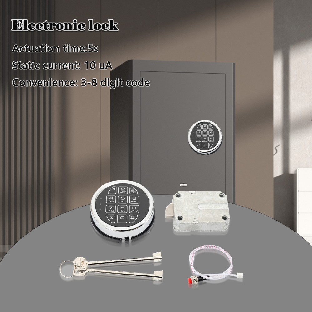 Gun Safe Lock Replacement Chrome Keypad Safe Electronic Lock Solenoid 2 Key