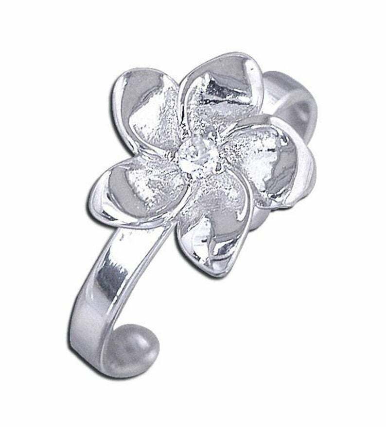 925 Sterling Silver White CZ Hawaiian Flower Toe Ring sb63
