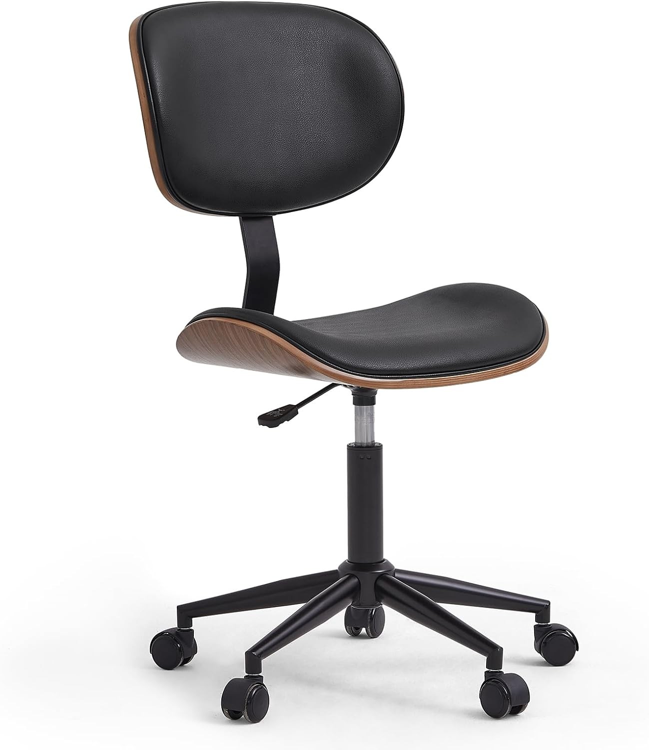 Small Office Chair W/ Bentwood Back Support Armless Desk Chair W/ 360° Swivel