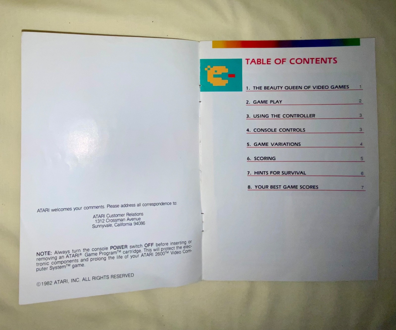 Atari 2600 Ms Pac-Man Instructions Manual