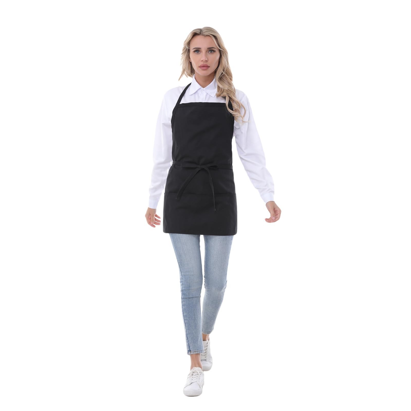 Chef Aprons for Women with 3 Pockets, Kitchen Work Apron for Cooking, Cotton ...