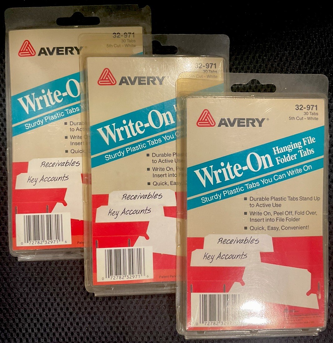 Avery Write-On Hanging Tabs 5th Cut White 30/pack X 3 Packs #32-971