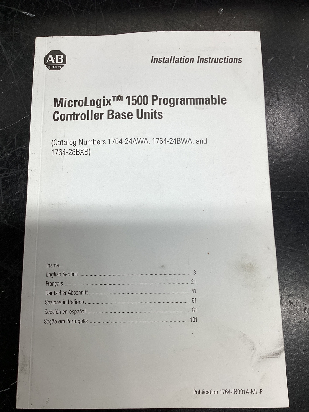 AB MICROLOGIX 1500 PROGRAMMABLE CONTROLLER BASE UNIT Manual #243L52