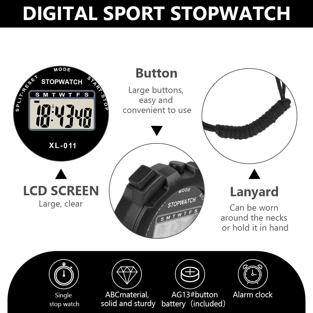 Digital Sports Timer Travel Stopwatch Single Lap Split Timer with Large Display