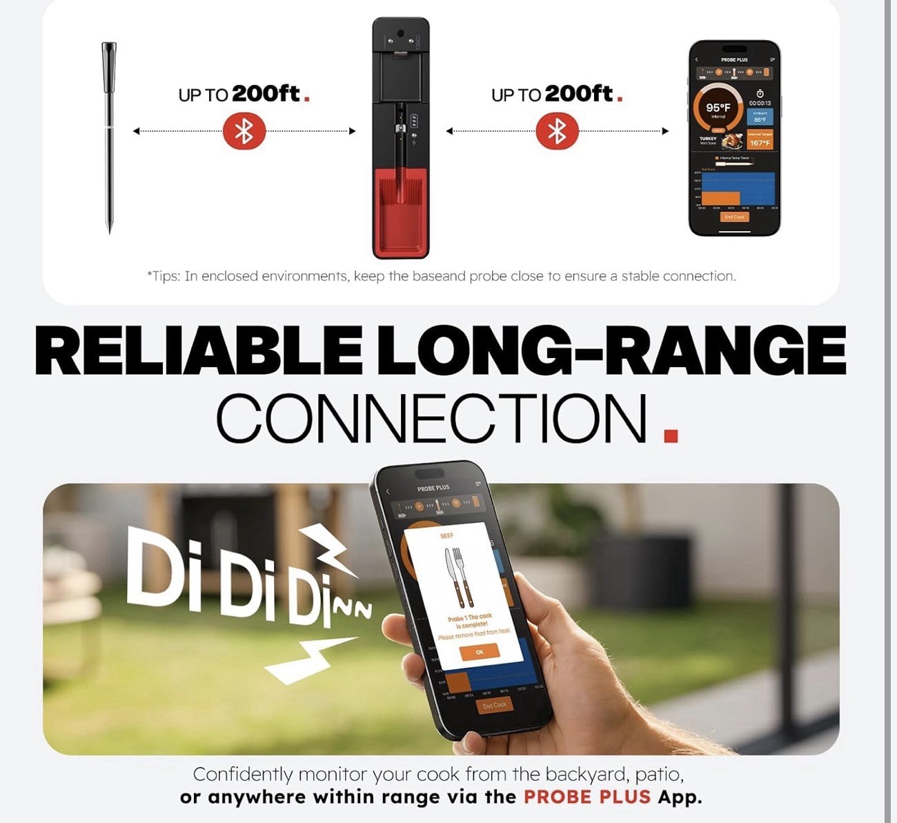 Probe Plus Wireless Digital Meat Thermometer w/ App, Waterproof, Dishwasher Safe