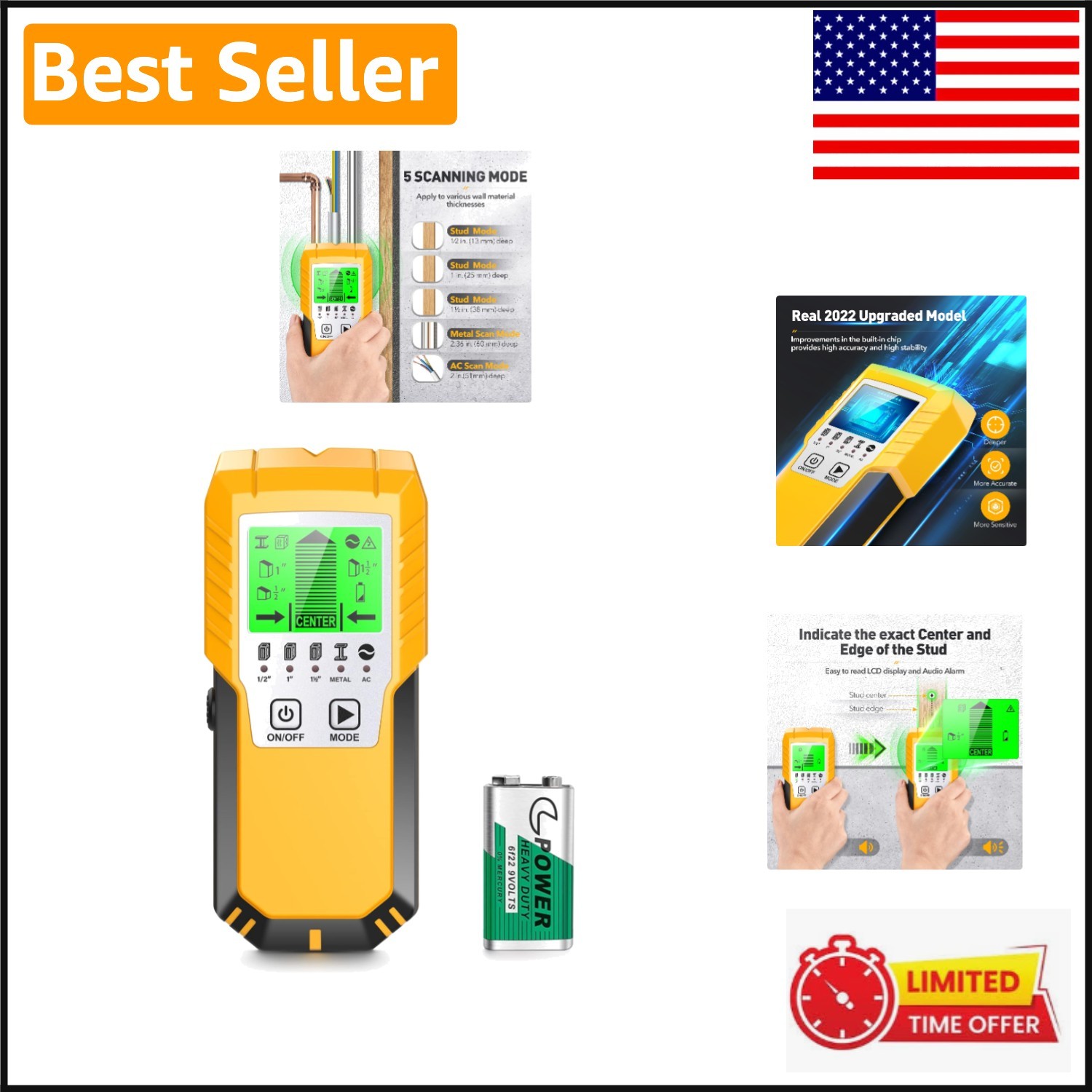 Compact LCD Stud Finder - Efficient Scanner for Wood, Metal & Live Wires