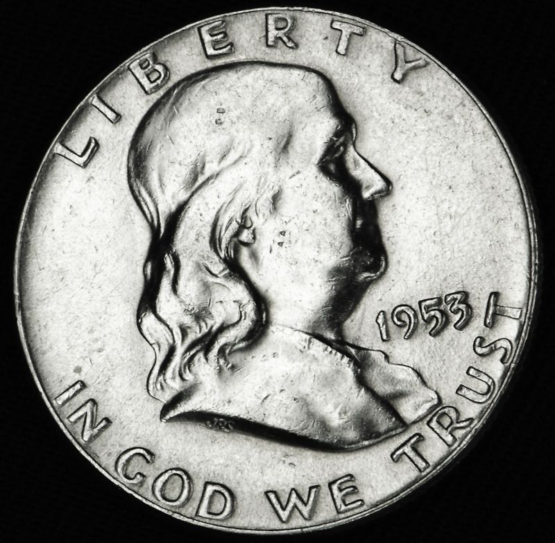 1953-p Franklin Half.  70%Full Horizontal Bell lines.   High Grade (Inventory A)