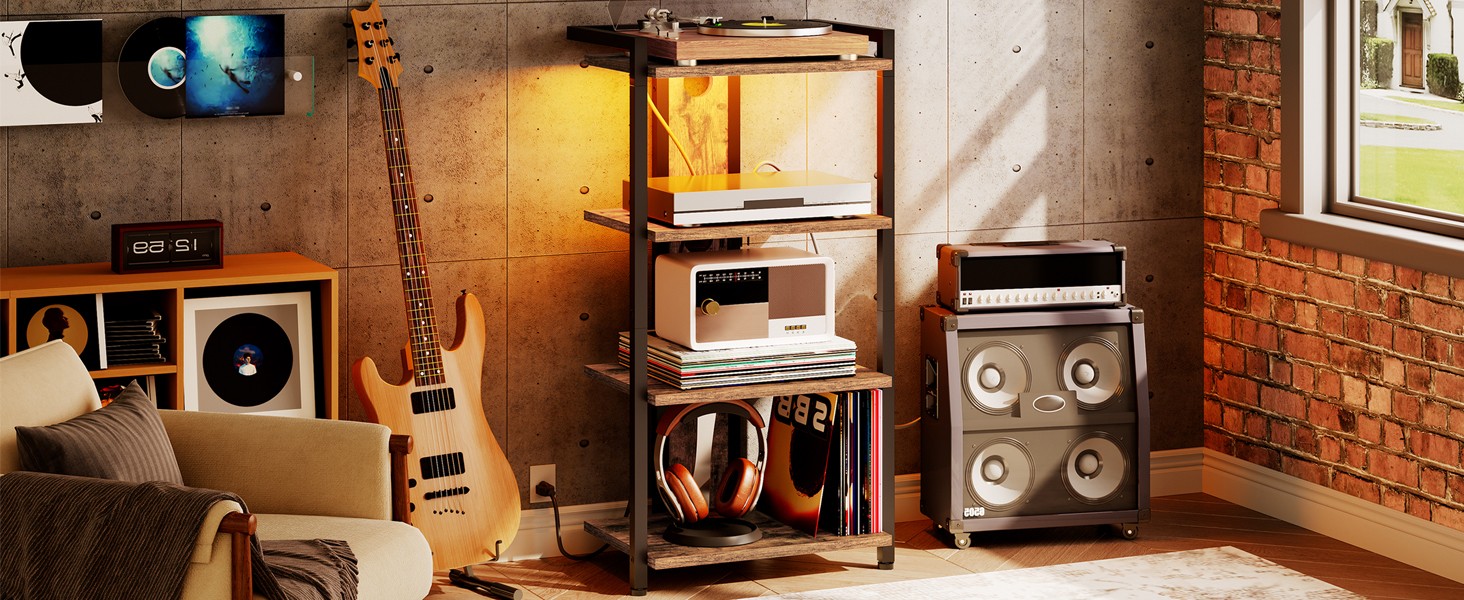 4-Tier AV Media Stand, Media Console with Charging Stat and LED