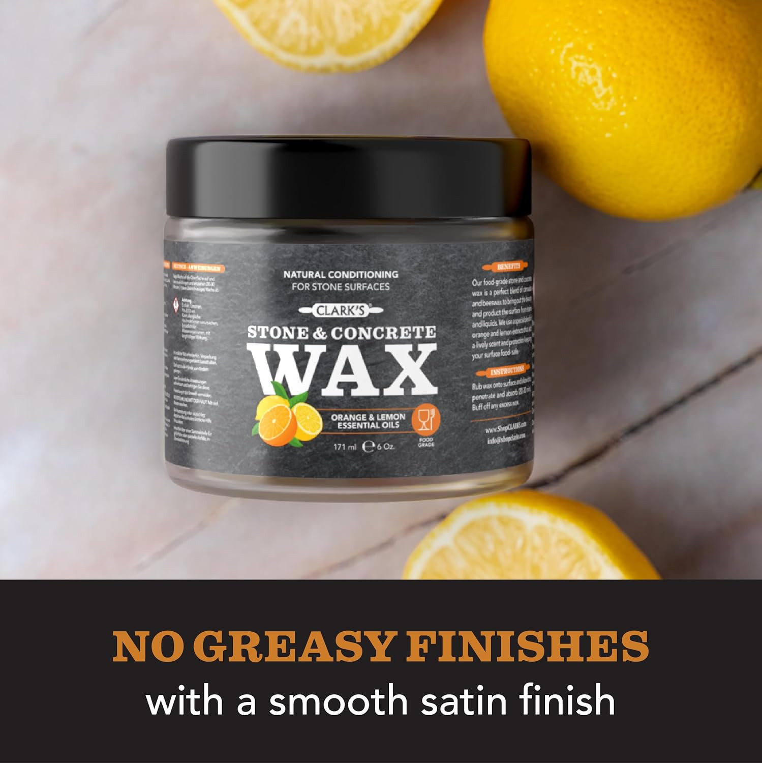 CLARK’S Stone and Concrete Wax - Soapstone Wax with Orange and Lemon Extracts -
