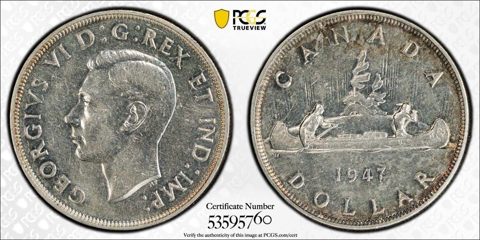 1947 Canada silver $1 PCGS AU53 Pointed 7 DHP