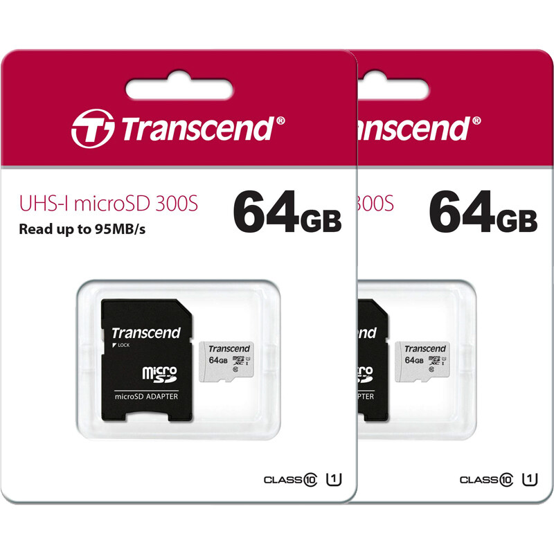 2 Transcend 64GB Micro SD SDXC Class 10 Memory for Smart Watch, Phone, Tablet