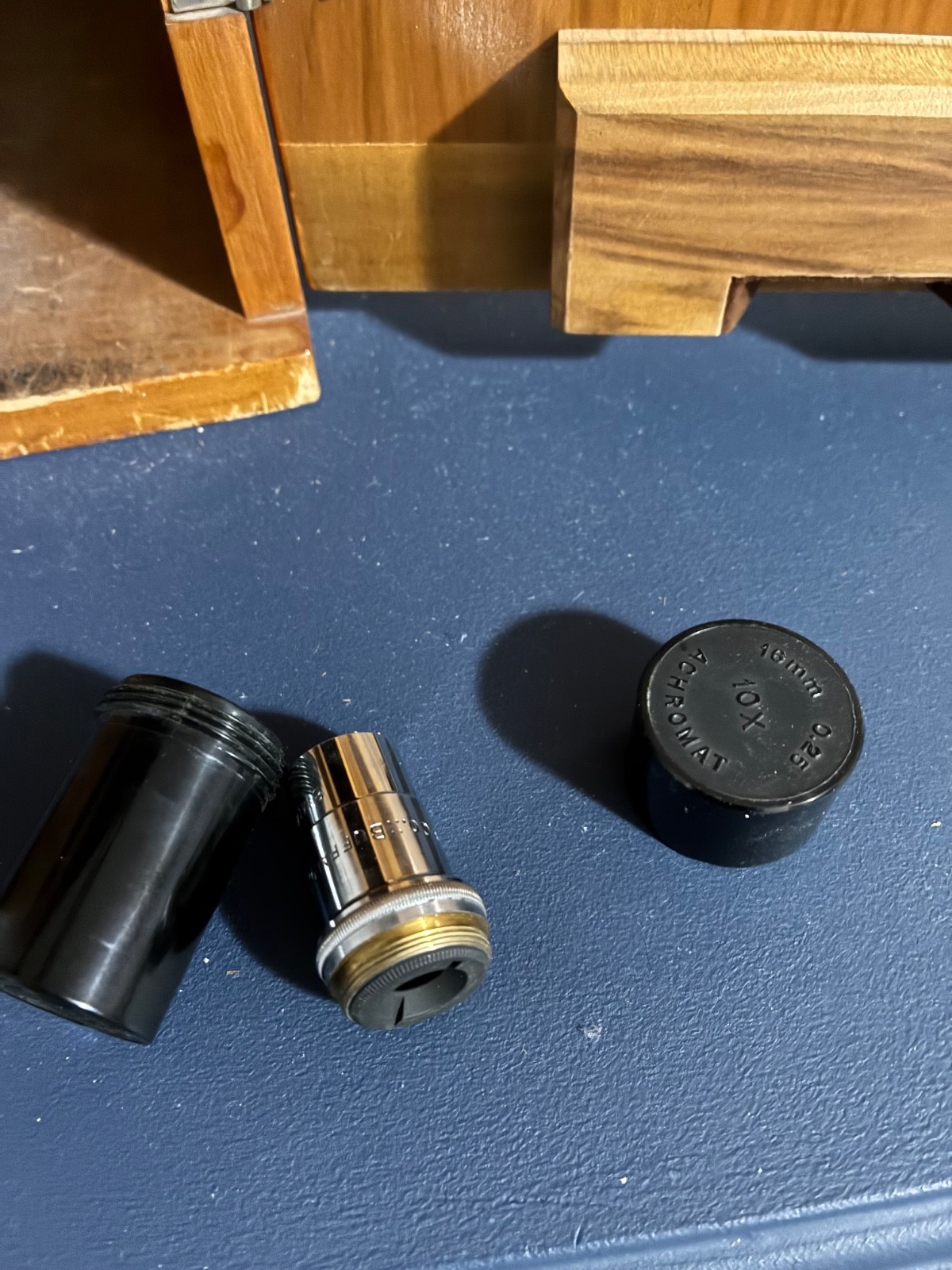 Antique black & brass Welch Brass Microscope w/ Wood Box
