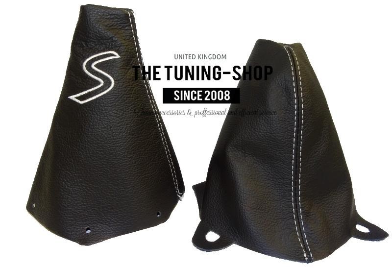 FOR MINI R50R53 S-ONE 01-06 BLACK LEATHER SHIFT E BRAKE BOOT WHITE S EDITION