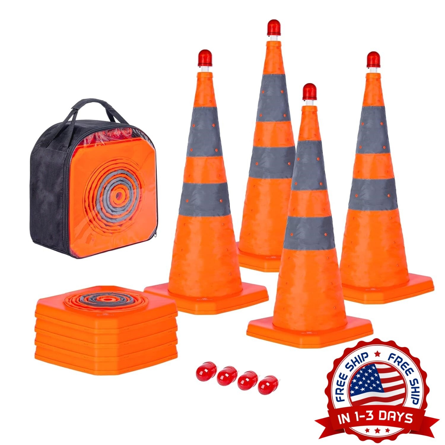 Conos Plegables De Seguridad Vial De 28 Pulgadas Paquete De 4 Conos Emergentes