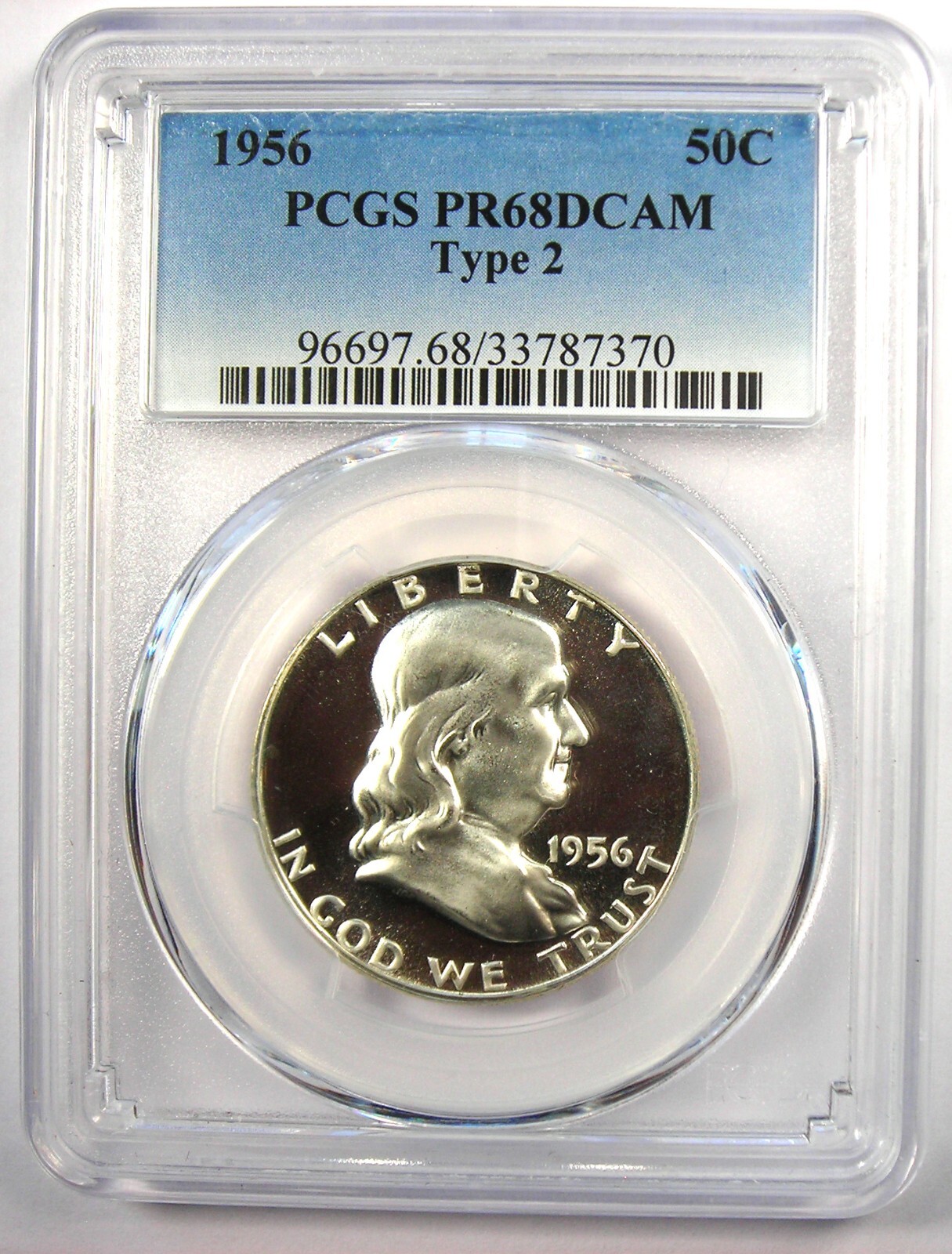 1956 PROOF Franklin Half Dollar 50C - PCGS PR68 Deep Cameo (PF68) - $600 Value