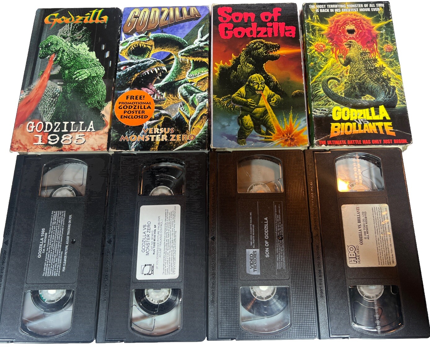 Lot Of 4 Vintage Godzilla VHS Video Tapes 1985 Godzilla, Son Of Godzilla Etc…..
