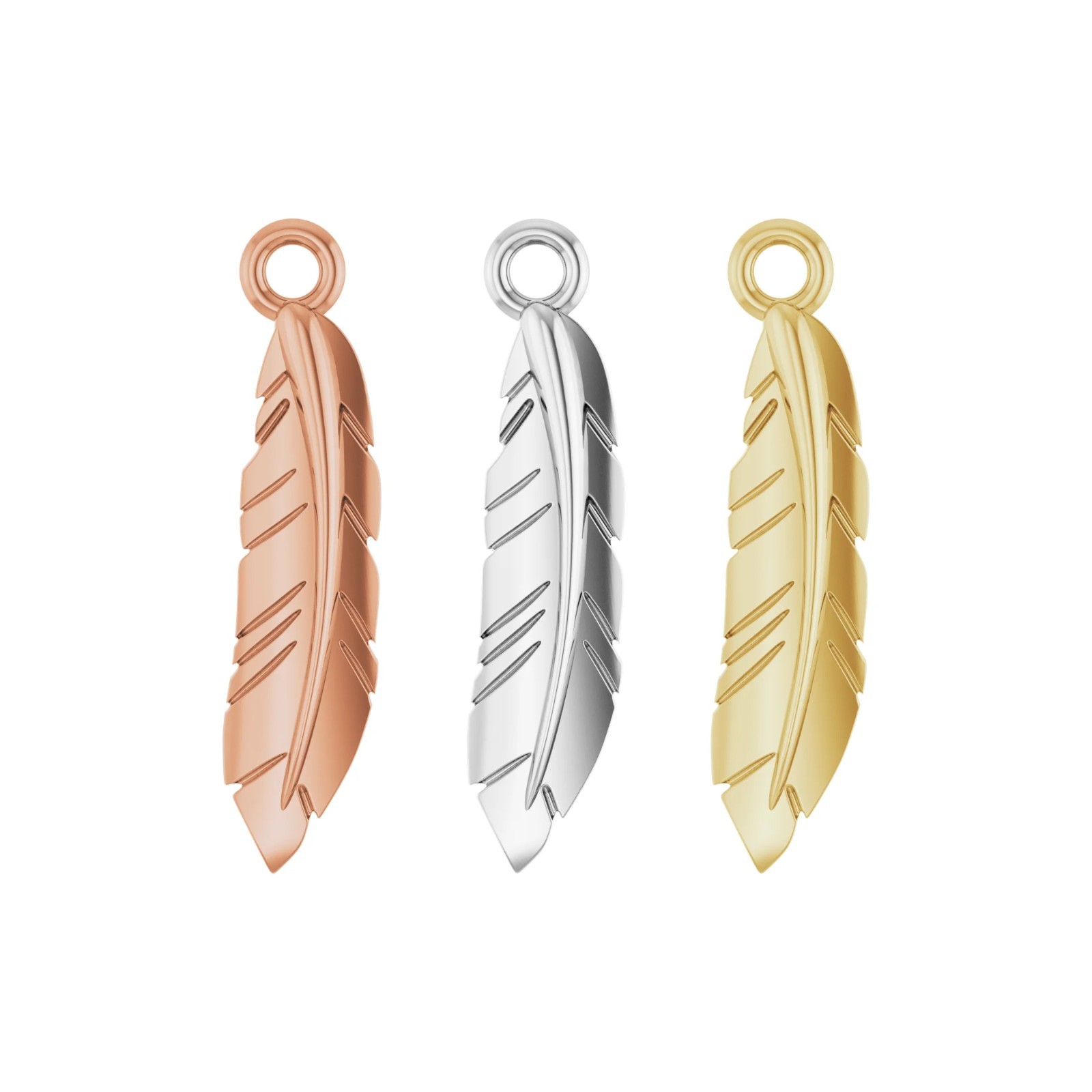 10K 14K 18K Solid Gold, Platinum & Sterling Silver Feather Dangle