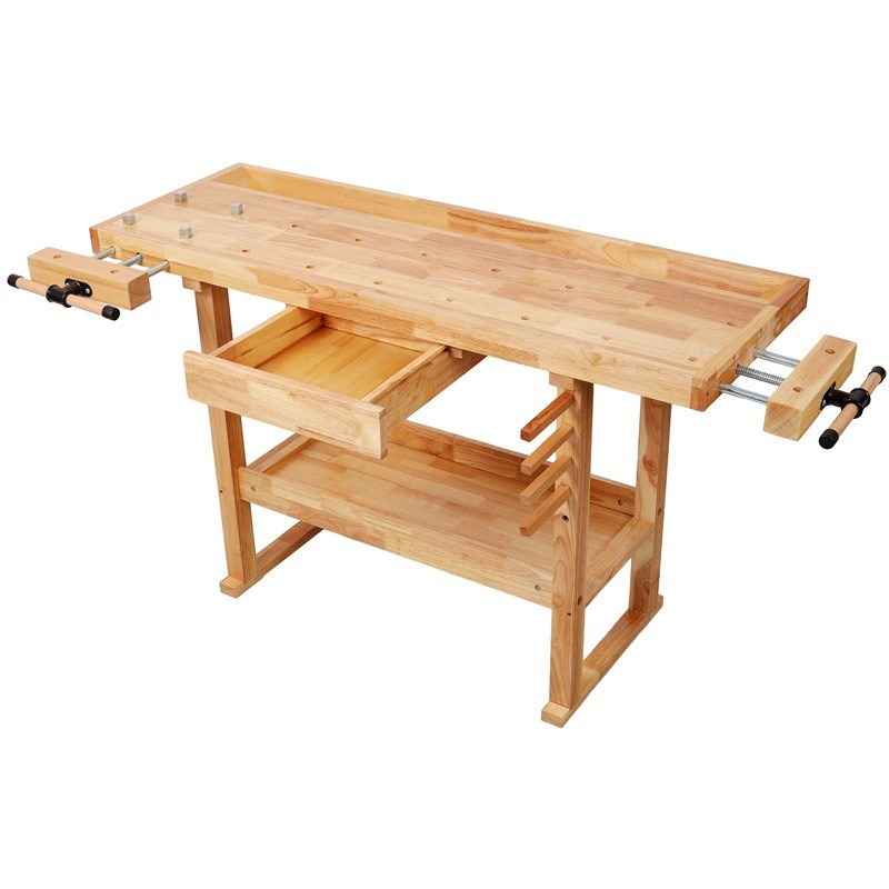 55" Workbench w/ Adjustable Handle 300LBS Load Rubber Wood Work Table for Garage