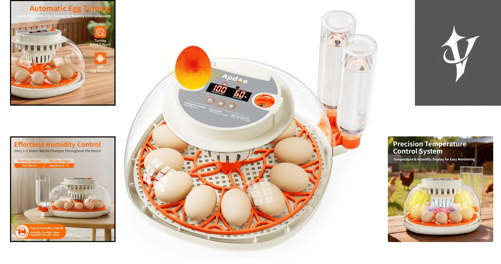 HatchPro 12 Egg Incubator with Automatic Turner & Real-Time Control, 12 Eggs