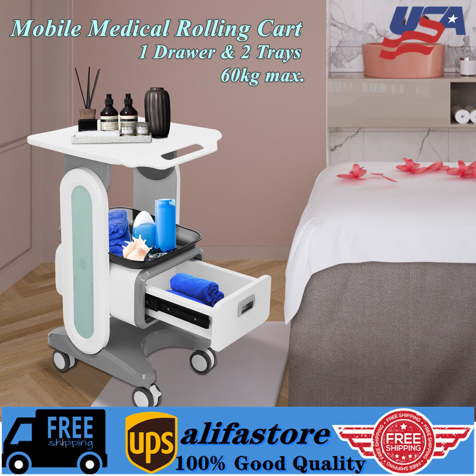 Dental Mobile Trolley Cart Salon Tattoo Equipment Medical Cart 3 Layers